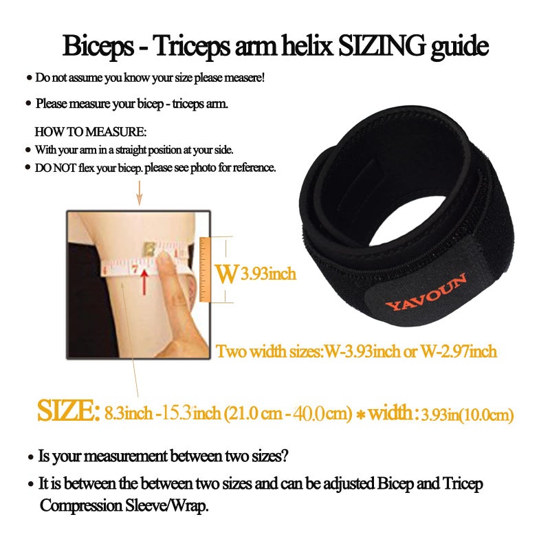 YAVOUN Tendonitis - Bicep ï¼† Tricep Compression Sleeve/Wrap - Tricep Tendonitis, Bicep Tendonitis - Pain Relief for Bicep and Triceps Muscle Strains, Compression Arm Support (Black, 8.3" - 13.7" Ã— W 3.93") - Image 2